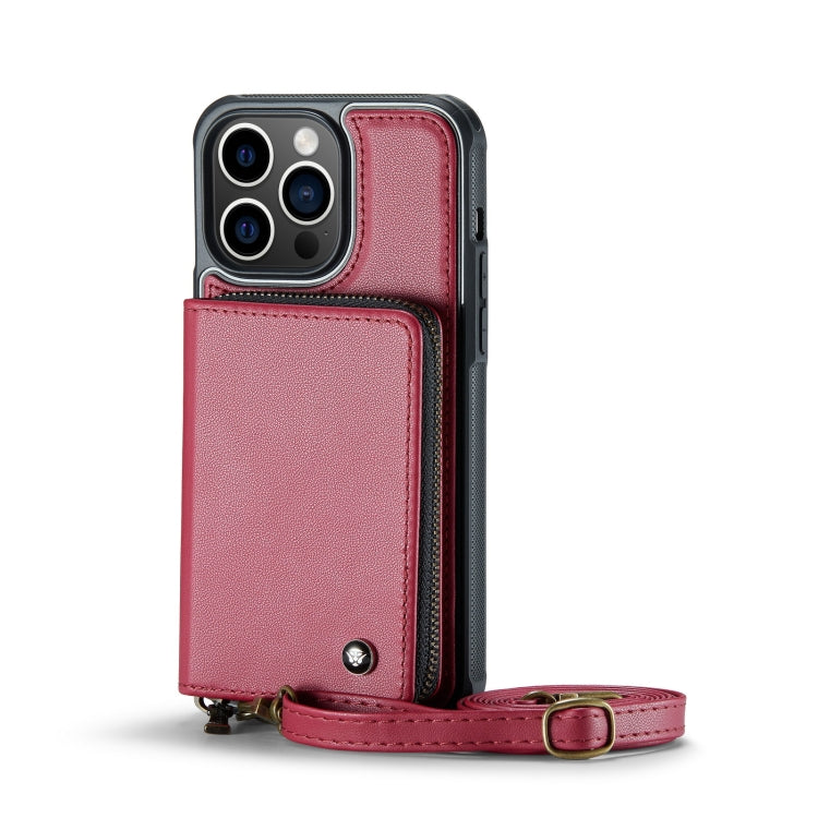 For iPhone 13 Pro JEEHOOD C22 Series Zipper Wallet Leather Phone Case with Dual Lanyard(Red) - iPhone 13 Cases by JEEHOOD | Online Shopping UK | buy2fix