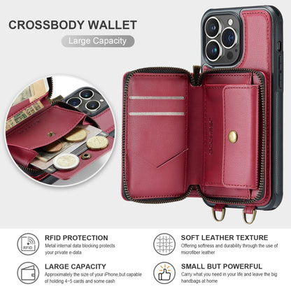 For iPhone 13 Pro JEEHOOD C22 Series Zipper Wallet Leather Phone Case with Dual Lanyard(Red) - iPhone 13 Cases by JEEHOOD | Online Shopping UK | buy2fix