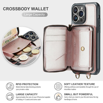 For iPhone 13 Pro JEEHOOD C22 Series Zipper Wallet Leather Phone Case with Dual Lanyard(Rose Gold) - iPhone 13 Cases by JEEHOOD | Online Shopping UK | buy2fix