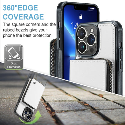 For iPhone 13 Pro JEEHOOD C22 Series Zipper Wallet Leather Phone Case with Dual Lanyard(White) - iPhone 13 Cases by JEEHOOD | Online Shopping UK | buy2fix