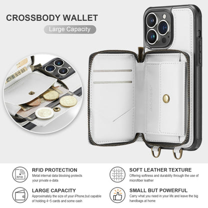 For iPhone 13 Pro JEEHOOD C22 Series Zipper Wallet Leather Phone Case with Dual Lanyard(White) - iPhone 13 Cases by JEEHOOD | Online Shopping UK | buy2fix