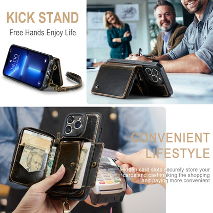 For iPhone 13 Pro JEEHOOD C22 Series Zipper Wallet Leather Phone Case with Dual Lanyard(Coffee) - iPhone 13 Cases by JEEHOOD | Online Shopping UK | buy2fix