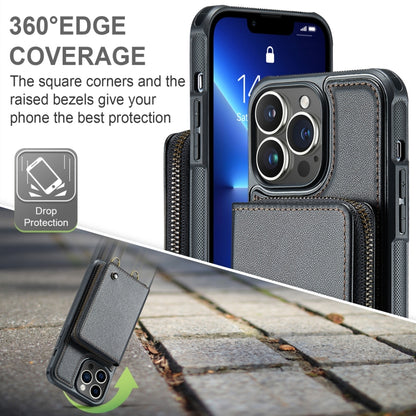 For iPhone 13 Pro Max JEEHOOD C22 Series Zipper Wallet Leather Phone Case with Dual Lanyard(Black) - iPhone 13 Cases by JEEHOOD | Online Shopping UK | buy2fix