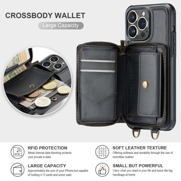 For iPhone 13 Pro Max JEEHOOD C22 Series Zipper Wallet Leather Phone Case with Dual Lanyard(Black) - iPhone 13 Cases by JEEHOOD | Online Shopping UK | buy2fix