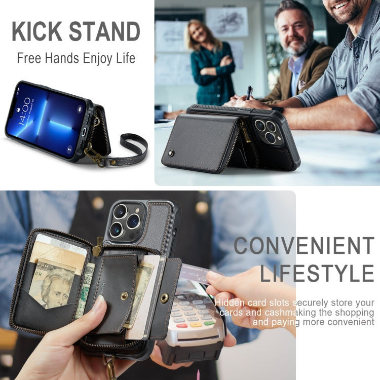 For iPhone 13 Pro Max JEEHOOD C22 Series Zipper Wallet Leather Phone Case with Dual Lanyard(Black) - iPhone 13 Cases by JEEHOOD | Online Shopping UK | buy2fix