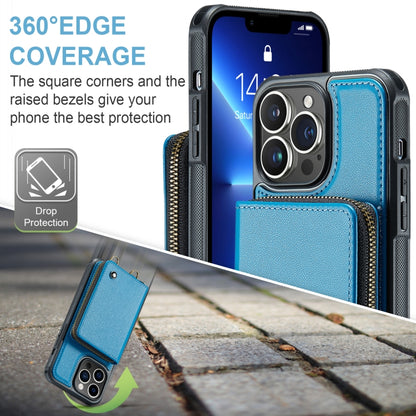 For iPhone 13 Pro Max JEEHOOD C22 Series Zipper Wallet Leather Phone Case with Dual Lanyard(Blue) - iPhone 13 Cases by JEEHOOD | Online Shopping UK | buy2fix