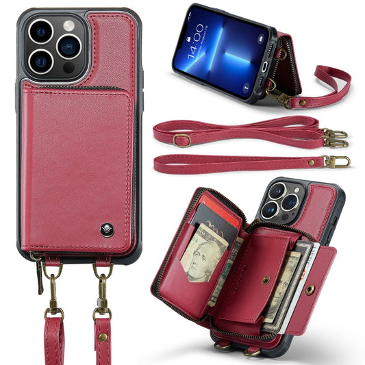 For iPhone 13 Pro Max JEEHOOD C22 Series Zipper Wallet Leather Phone Case with Dual Lanyard(Red) - iPhone 13 Cases by JEEHOOD | Online Shopping UK | buy2fix