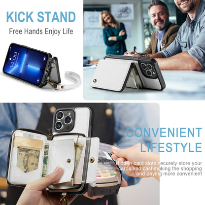 For iPhone 13 Pro Max JEEHOOD C22 Series Zipper Wallet Leather Phone Case with Dual Lanyard(White) - iPhone 13 Cases by JEEHOOD | Online Shopping UK | buy2fix