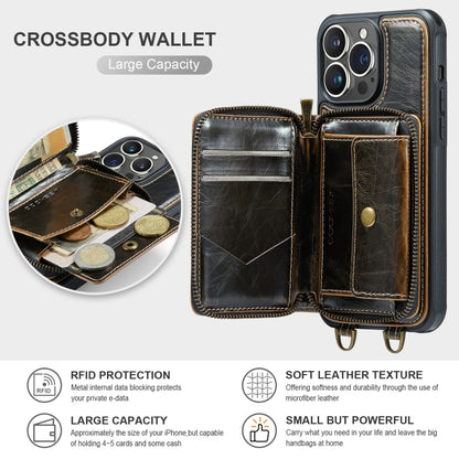 For iPhone 13 Pro Max JEEHOOD C22 Series Zipper Wallet Leather Phone Case with Dual Lanyard(Coffee) - iPhone 13 Cases by JEEHOOD | Online Shopping UK | buy2fix