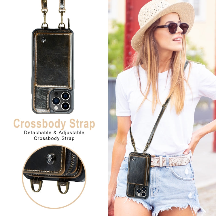 For iPhone 13 Pro Max JEEHOOD C22 Series Zipper Wallet Leather Phone Case with Dual Lanyard(Coffee) - iPhone 13 Cases by JEEHOOD | Online Shopping UK | buy2fix