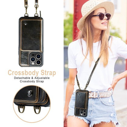 For iPhone 13 Pro Max JEEHOOD C22 Series Zipper Wallet Leather Phone Case with Dual Lanyard(Coffee) - iPhone 13 Cases by JEEHOOD | Online Shopping UK | buy2fix