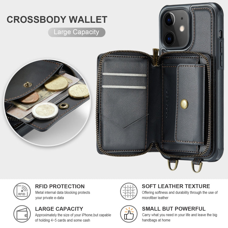 For iPhone 12 JEEHOOD C22 Series Zipper Wallet Leather Phone Case with Dual Lanyard(Black) - iPhone 13 Cases by JEEHOOD | Online Shopping UK | buy2fix