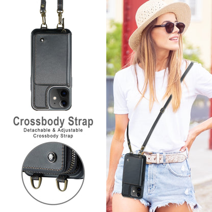 For iPhone 12 JEEHOOD C22 Series Zipper Wallet Leather Phone Case with Dual Lanyard(Black) - iPhone 13 Cases by JEEHOOD | Online Shopping UK | buy2fix