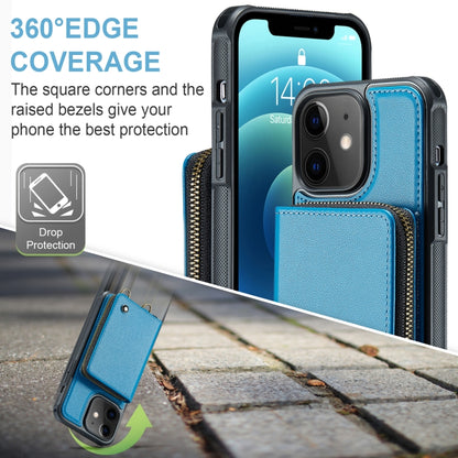 For iPhone 12 JEEHOOD C22 Series Zipper Wallet Leather Phone Case with Dual Lanyard(Blue) - iPhone 13 Cases by JEEHOOD | Online Shopping UK | buy2fix