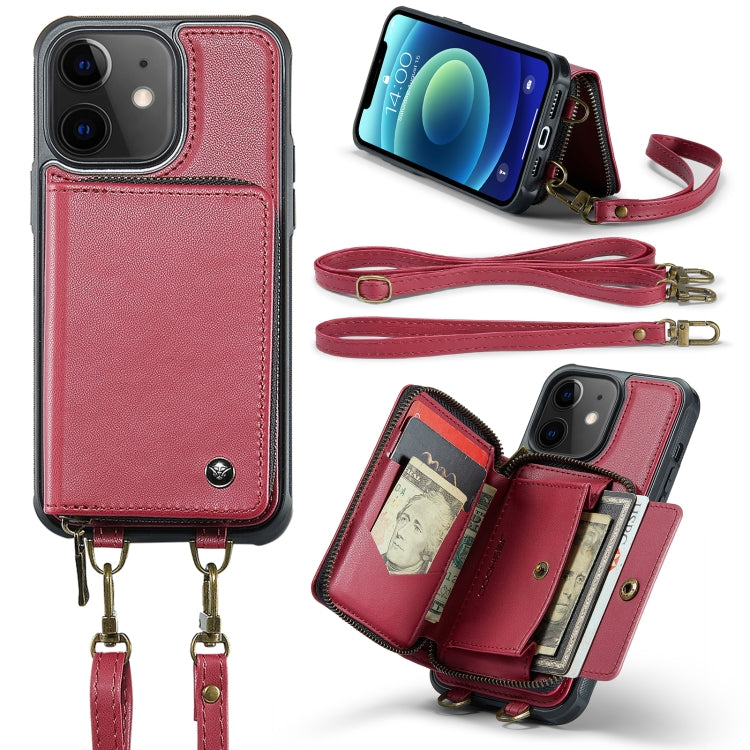 For iPhone 12 JEEHOOD C22 Series Zipper Wallet Leather Phone Case with Dual Lanyard(Red) - iPhone 13 Cases by JEEHOOD | Online Shopping UK | buy2fix