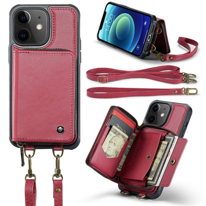 For iPhone 12 JEEHOOD C22 Series Zipper Wallet Leather Phone Case with Dual Lanyard(Red) - iPhone 13 Cases by JEEHOOD | Online Shopping UK | buy2fix