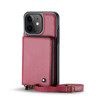 For iPhone 12 JEEHOOD C22 Series Zipper Wallet Leather Phone Case with Dual Lanyard(Red) - iPhone 13 Cases by JEEHOOD | Online Shopping UK | buy2fix