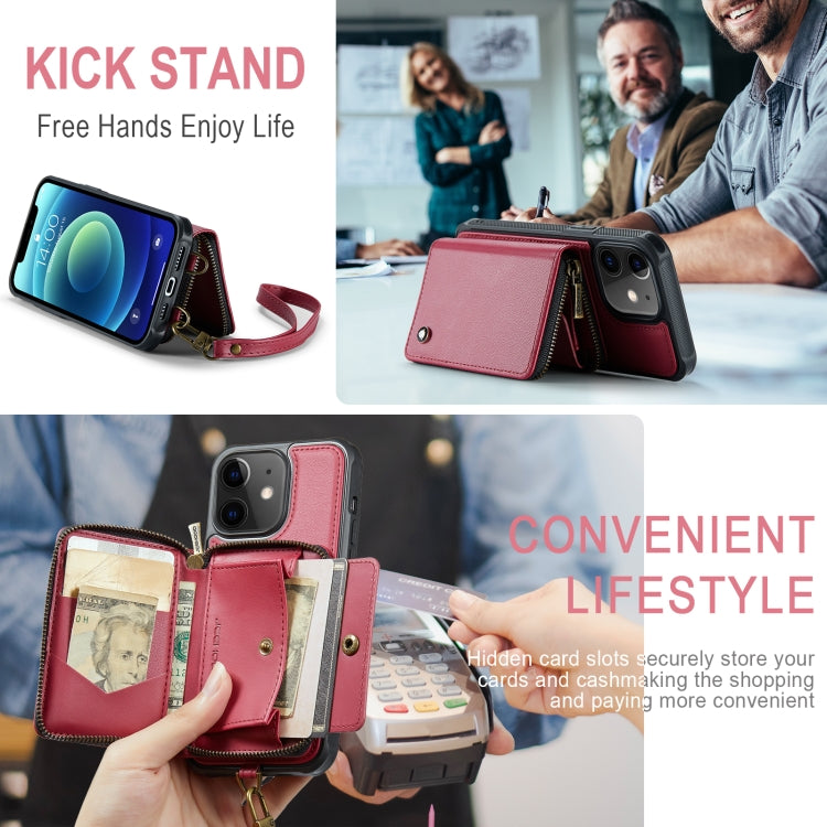 For iPhone 12 JEEHOOD C22 Series Zipper Wallet Leather Phone Case with Dual Lanyard(Red) - iPhone 13 Cases by JEEHOOD | Online Shopping UK | buy2fix