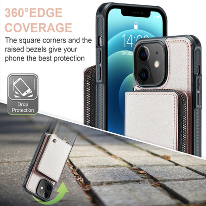 For iPhone 12 JEEHOOD C22 Series Zipper Wallet Leather Phone Case with Dual Lanyard(Rose Gold) - iPhone 13 Cases by JEEHOOD | Online Shopping UK | buy2fix