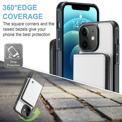 For iPhone 12 JEEHOOD C22 Series Zipper Wallet Leather Phone Case with Dual Lanyard(White) - iPhone 13 Cases by JEEHOOD | Online Shopping UK | buy2fix