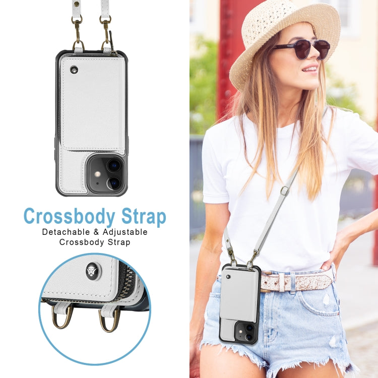 For iPhone 12 JEEHOOD C22 Series Zipper Wallet Leather Phone Case with Dual Lanyard(White) - iPhone 13 Cases by JEEHOOD | Online Shopping UK | buy2fix