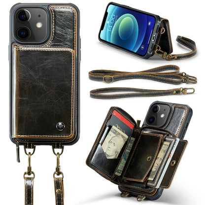 For iPhone 12 JEEHOOD C22 Series Zipper Wallet Leather Phone Case with Dual Lanyard(Coffee) - iPhone 13 Cases by JEEHOOD | Online Shopping UK | buy2fix