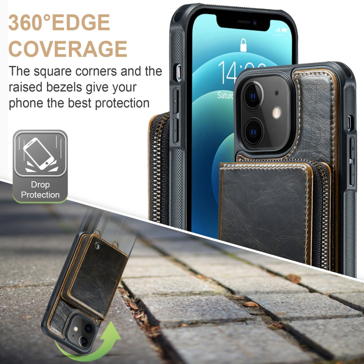 For iPhone 12 JEEHOOD C22 Series Zipper Wallet Leather Phone Case with Dual Lanyard(Coffee) - iPhone 13 Cases by JEEHOOD | Online Shopping UK | buy2fix