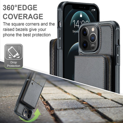 For iPhone 12 Pro Max JEEHOOD C22 Series Zipper Wallet Leather Phone Case with Dual Lanyard(Black) - iPhone 13 Cases by JEEHOOD | Online Shopping UK | buy2fix