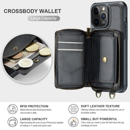 For iPhone 12 Pro Max JEEHOOD C22 Series Zipper Wallet Leather Phone Case with Dual Lanyard(Black) - iPhone 13 Cases by JEEHOOD | Online Shopping UK | buy2fix