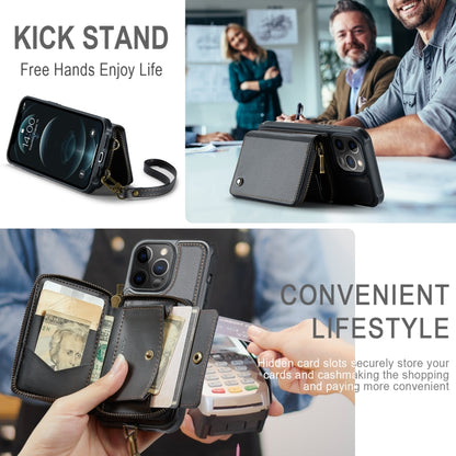 For iPhone 12 Pro Max JEEHOOD C22 Series Zipper Wallet Leather Phone Case with Dual Lanyard(Black) - iPhone 13 Cases by JEEHOOD | Online Shopping UK | buy2fix