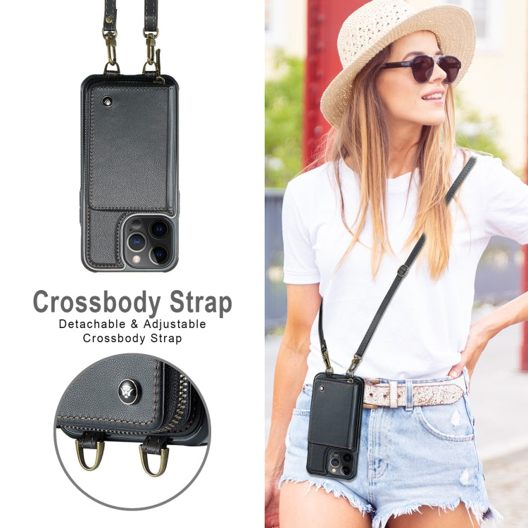 For iPhone 12 Pro Max JEEHOOD C22 Series Zipper Wallet Leather Phone Case with Dual Lanyard(Black) - iPhone 13 Cases by JEEHOOD | Online Shopping UK | buy2fix