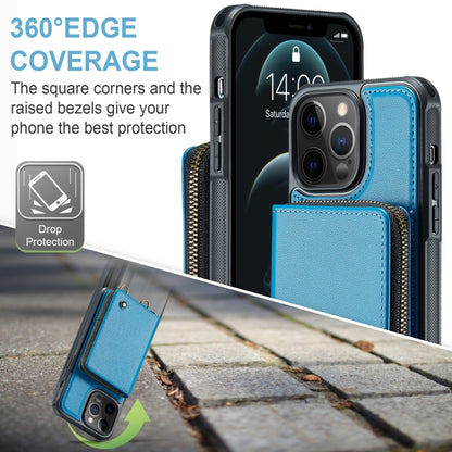 For iPhone 12 Pro Max JEEHOOD C22 Series Zipper Wallet Leather Phone Case with Dual Lanyard(Blue) - iPhone 13 Cases by JEEHOOD | Online Shopping UK | buy2fix