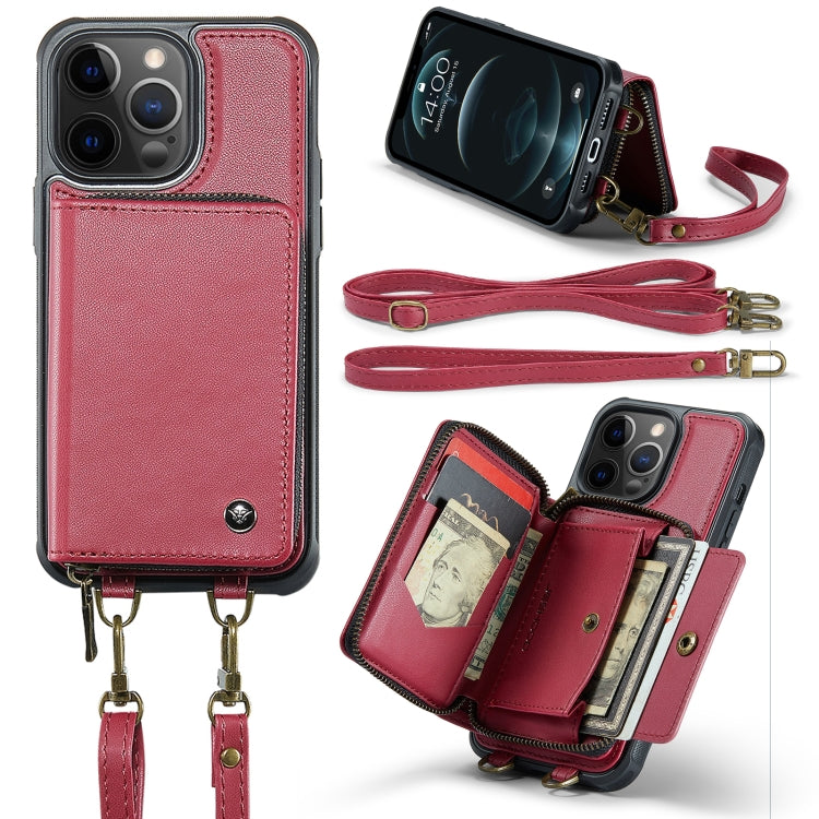 For iPhone 12 Pro Max JEEHOOD C22 Series Zipper Wallet Leather Phone Case with Dual Lanyard(Red) - iPhone 13 Cases by JEEHOOD | Online Shopping UK | buy2fix