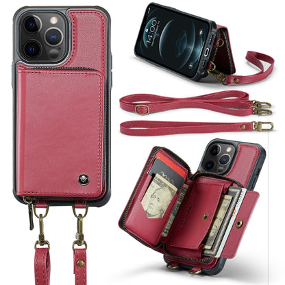 For iPhone 12 Pro Max JEEHOOD C22 Series Zipper Wallet Leather Phone Case with Dual Lanyard(Red) - iPhone 13 Cases by JEEHOOD | Online Shopping UK | buy2fix