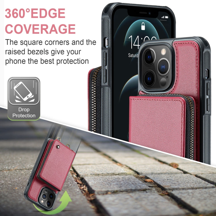 For iPhone 12 Pro Max JEEHOOD C22 Series Zipper Wallet Leather Phone Case with Dual Lanyard(Red) - iPhone 13 Cases by JEEHOOD | Online Shopping UK | buy2fix