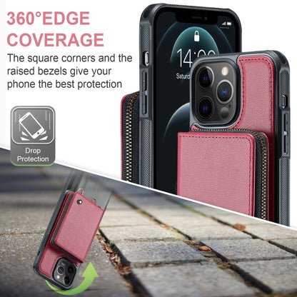 For iPhone 12 Pro Max JEEHOOD C22 Series Zipper Wallet Leather Phone Case with Dual Lanyard(Red) - iPhone 13 Cases by JEEHOOD | Online Shopping UK | buy2fix