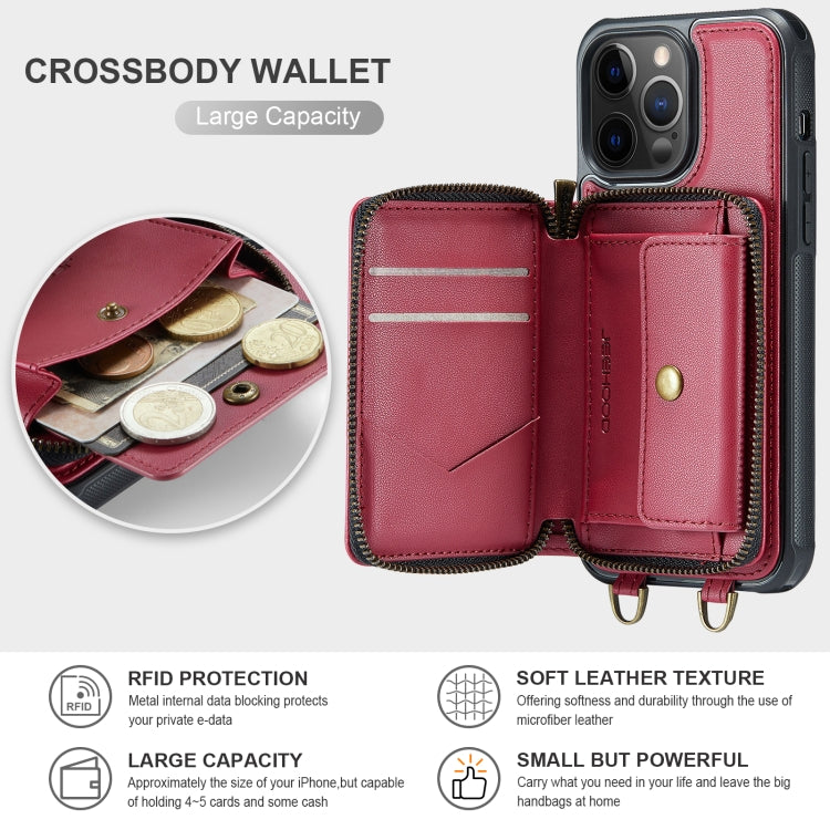For iPhone 12 Pro Max JEEHOOD C22 Series Zipper Wallet Leather Phone Case with Dual Lanyard(Red) - iPhone 13 Cases by JEEHOOD | Online Shopping UK | buy2fix