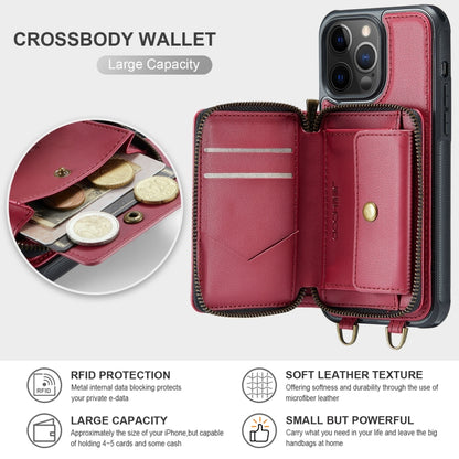 For iPhone 12 Pro Max JEEHOOD C22 Series Zipper Wallet Leather Phone Case with Dual Lanyard(Red) - iPhone 13 Cases by JEEHOOD | Online Shopping UK | buy2fix