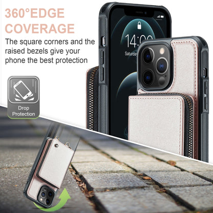 For iPhone 12 Pro Max JEEHOOD C22 Series Zipper Wallet Leather Phone Case with Dual Lanyard(Rose Gold) - iPhone 13 Cases by JEEHOOD | Online Shopping UK | buy2fix