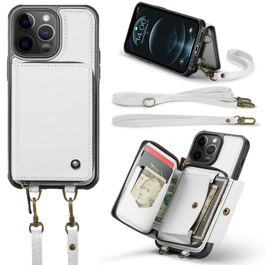 For iPhone 12 Pro Max JEEHOOD C22 Series Zipper Wallet Leather Phone Case with Dual Lanyard(White) - iPhone 13 Cases by JEEHOOD | Online Shopping UK | buy2fix