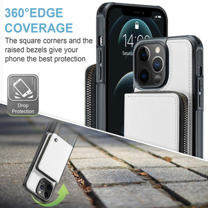 For iPhone 12 Pro Max JEEHOOD C22 Series Zipper Wallet Leather Phone Case with Dual Lanyard(White) - iPhone 13 Cases by JEEHOOD | Online Shopping UK | buy2fix