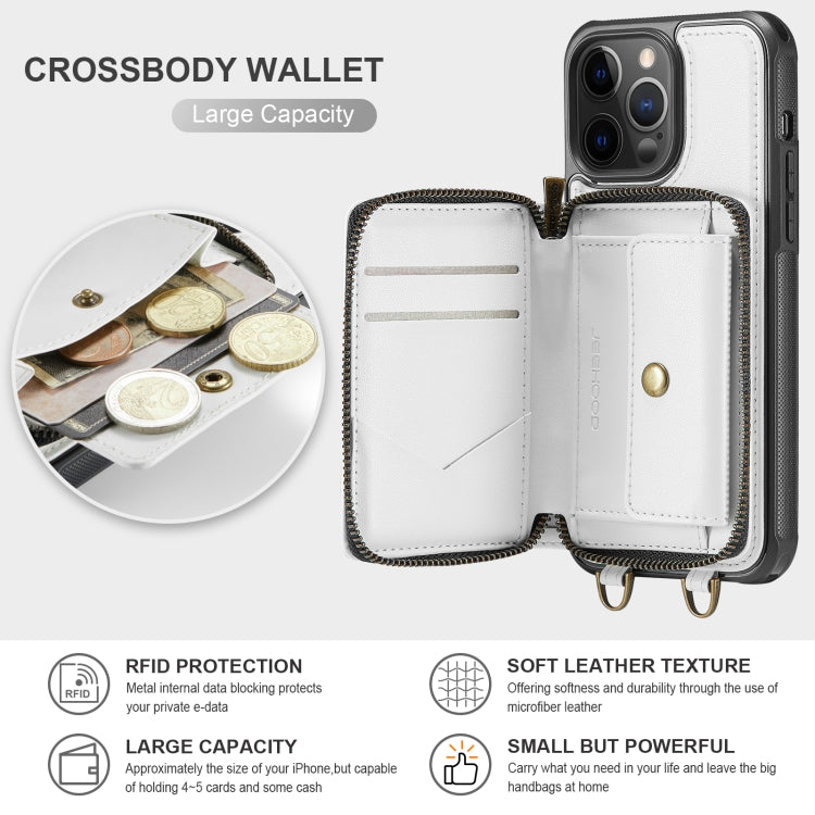 For iPhone 12 Pro Max JEEHOOD C22 Series Zipper Wallet Leather Phone Case with Dual Lanyard(White) - iPhone 13 Cases by JEEHOOD | Online Shopping UK | buy2fix