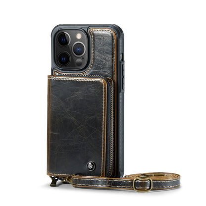 For iPhone 12 Pro Max JEEHOOD C22 Series Zipper Wallet Leather Phone Case with Dual Lanyard(Coffee) - iPhone 13 Cases by JEEHOOD | Online Shopping UK | buy2fix