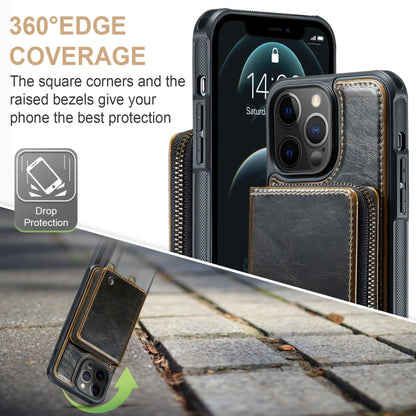 For iPhone 12 Pro Max JEEHOOD C22 Series Zipper Wallet Leather Phone Case with Dual Lanyard(Coffee) - iPhone 13 Cases by JEEHOOD | Online Shopping UK | buy2fix