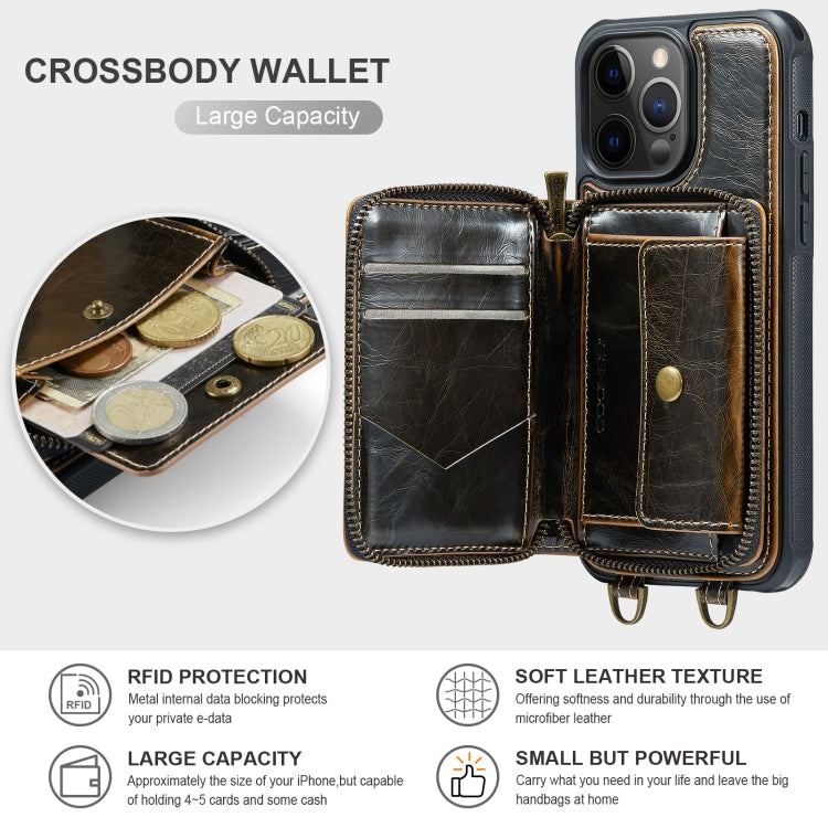 For iPhone 12 Pro Max JEEHOOD C22 Series Zipper Wallet Leather Phone Case with Dual Lanyard(Coffee) - iPhone 13 Cases by JEEHOOD | Online Shopping UK | buy2fix