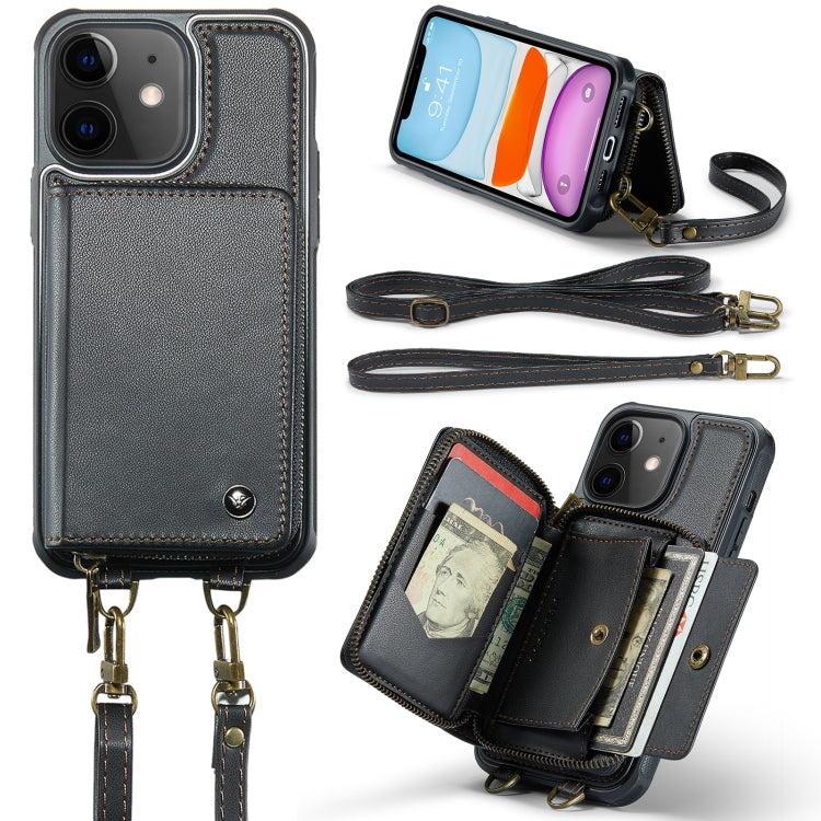 For iPhone 11 JEEHOOD C22 Series Zipper Wallet Leather Phone Case with Dual Lanyard(Black) - iPhone 11 Cases by JEEHOOD | Online Shopping UK | buy2fix