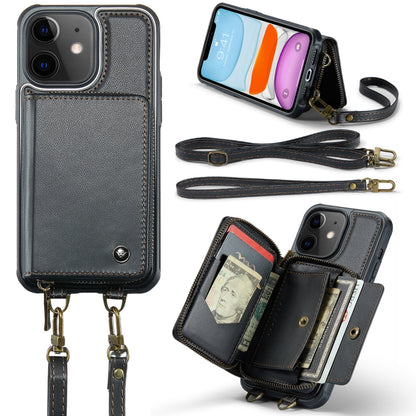 For iPhone 11 JEEHOOD C22 Series Zipper Wallet Leather Phone Case with Dual Lanyard(Black) - iPhone 11 Cases by JEEHOOD | Online Shopping UK | buy2fix
