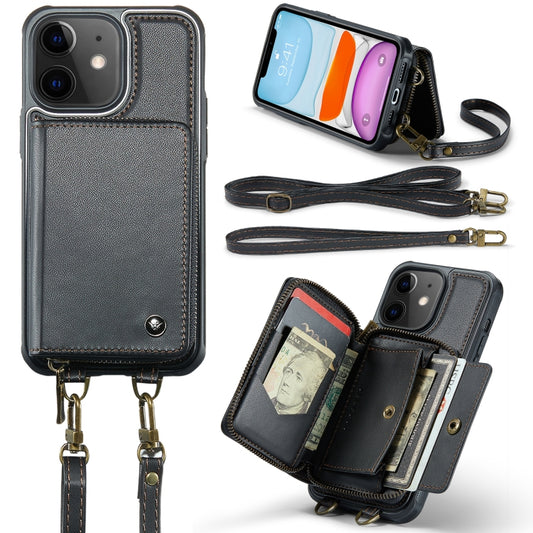 For iPhone 11 JEEHOOD C22 Series Zipper Wallet Leather Phone Case with Dual Lanyard(Black) - iPhone 11 Cases by JEEHOOD | Online Shopping UK | buy2fix