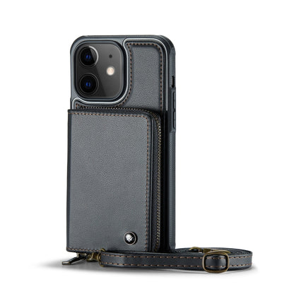 For iPhone 11 JEEHOOD C22 Series Zipper Wallet Leather Phone Case with Dual Lanyard(Black) - iPhone 11 Cases by JEEHOOD | Online Shopping UK | buy2fix
