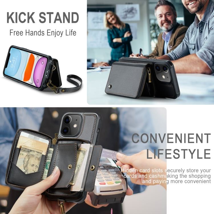 For iPhone 11 JEEHOOD C22 Series Zipper Wallet Leather Phone Case with Dual Lanyard(Black) - iPhone 11 Cases by JEEHOOD | Online Shopping UK | buy2fix